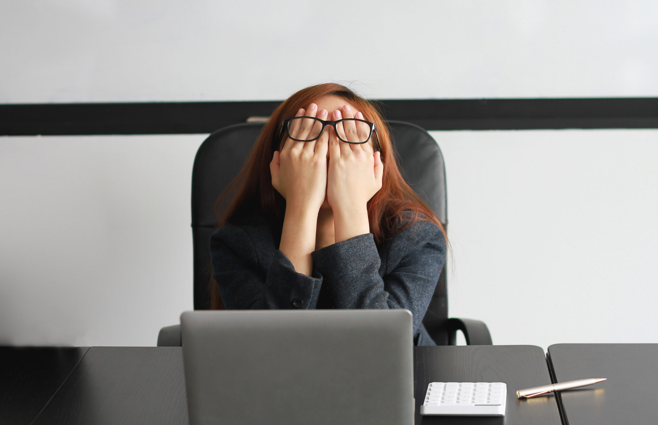 Concept,Burnout,Syndrome.,Asian,Business,Woman,Feels,Uncomfortable,Working.,Which